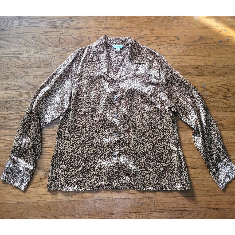 Vtg Austin Reed Womens Animal Print Silk Long Sleeve Blouse Size 14